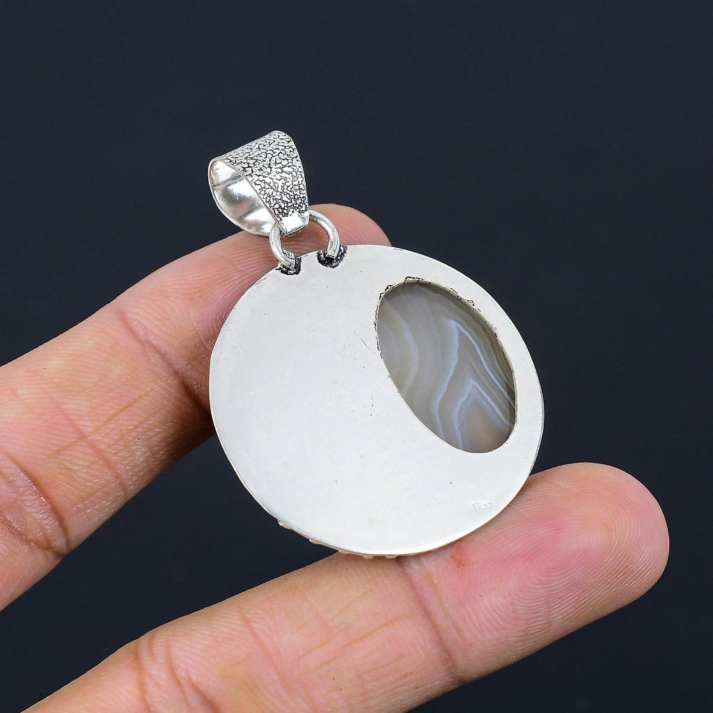 Womens Day Sale Botswana Agate Gemstone Engagement Pendant 925 Sterling Silver