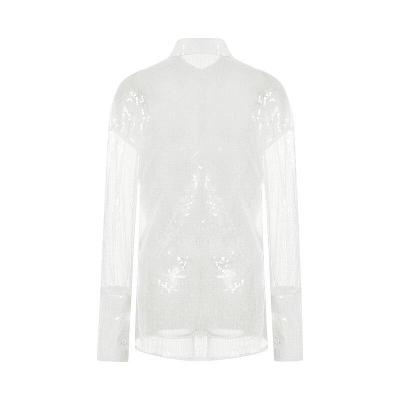 2023 Women's Sparkle Sequin Tops Shimmer Glitter Loose Party Shirt Button Down V Neck Blouse Clubwear Y2K Streetweatr