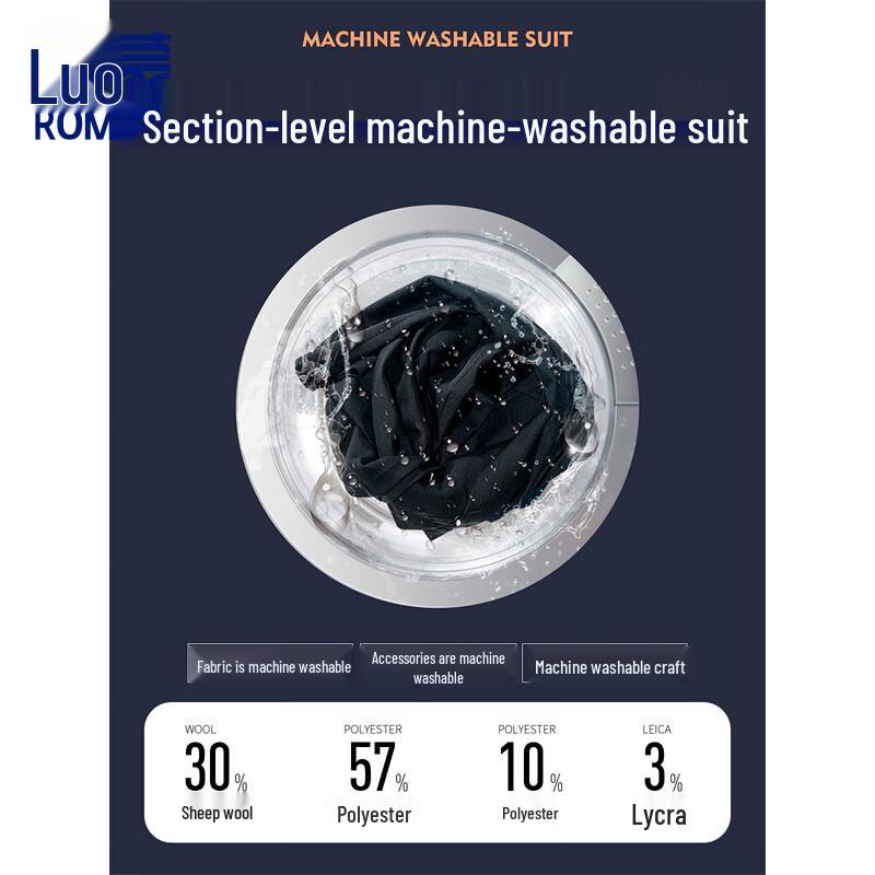 Romon Men's Navy Machine Washable Business Trousers