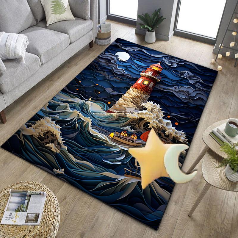 Lighthouse In Stormy Sea Office Rug Chair Mat, Entryway Carpet, Suitable for Front Door, Bedroom, Living Room, Desk, Holiday Gift