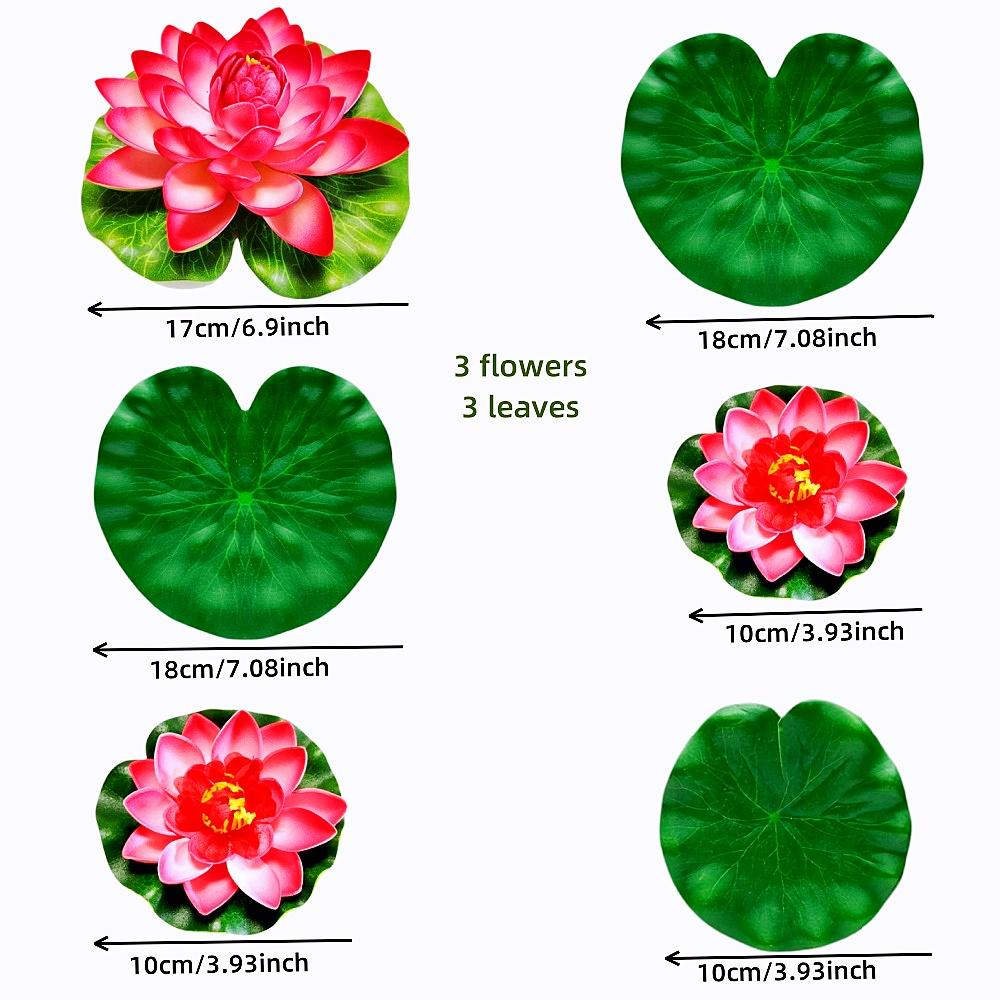

3 flowers and 3 leaves Artificial Lotus, Realistic Water Floating Foam Lotuses, Fake Lily Pad, Home Garden Patio Pond, Home Dec червоний