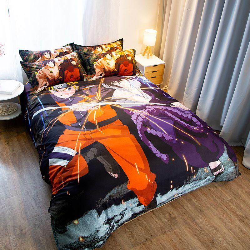 Naruto Anime Bettwäsche-Set, Bettbezug und Kissenbezüge, lebendiger Retro-Stil für Schlafzimmer