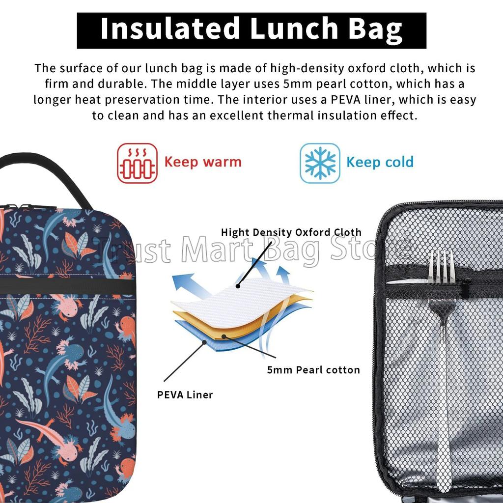 Axolotl Lunch Box Reusable Insulated Lunch Bag Thermal Cooler Tote for Boys Girls Teen School Men Women Picnic Travel Hiking