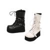 Women Mid Calf Boots Round Toe Wedge High Heels Buckle Lace-up Zipper Platform Ladies Fashion Shoes Autumn Winter 46