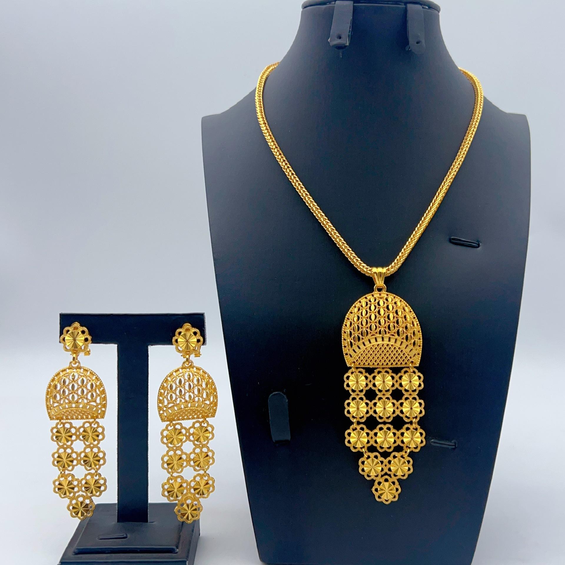 Indian Bride 24K Necklace Earrings Copper Alloy Gold Plated Nigerian Jewelry Ethiopia 2026 45CM