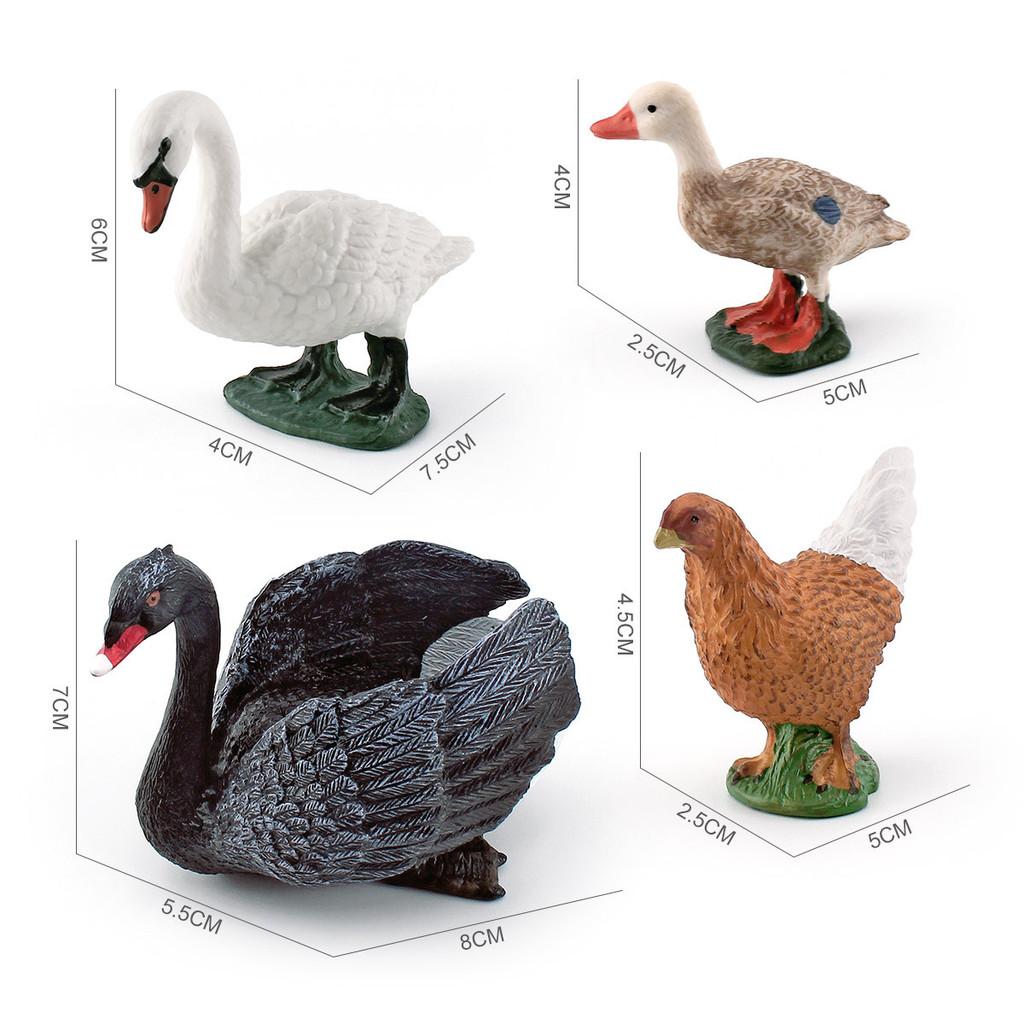 Realistic Plastic Farm Animal Statue Includes Black Swan Hen Duck And Goose Models