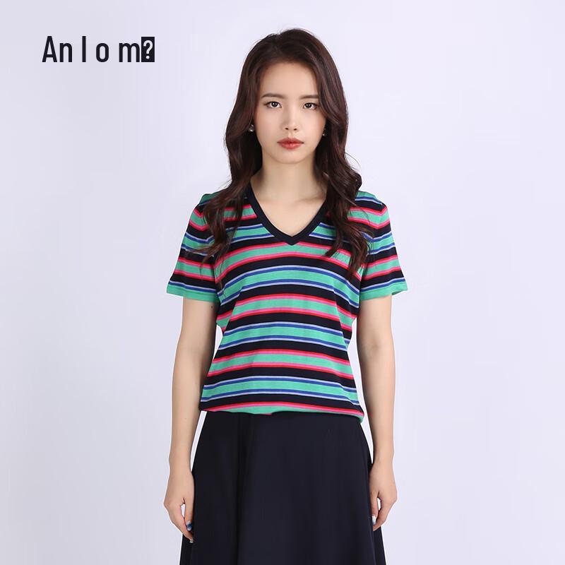 

Женский полосатый трикотажный топ с V-образным вырезом и короткими рукавами от Anlom 5XL