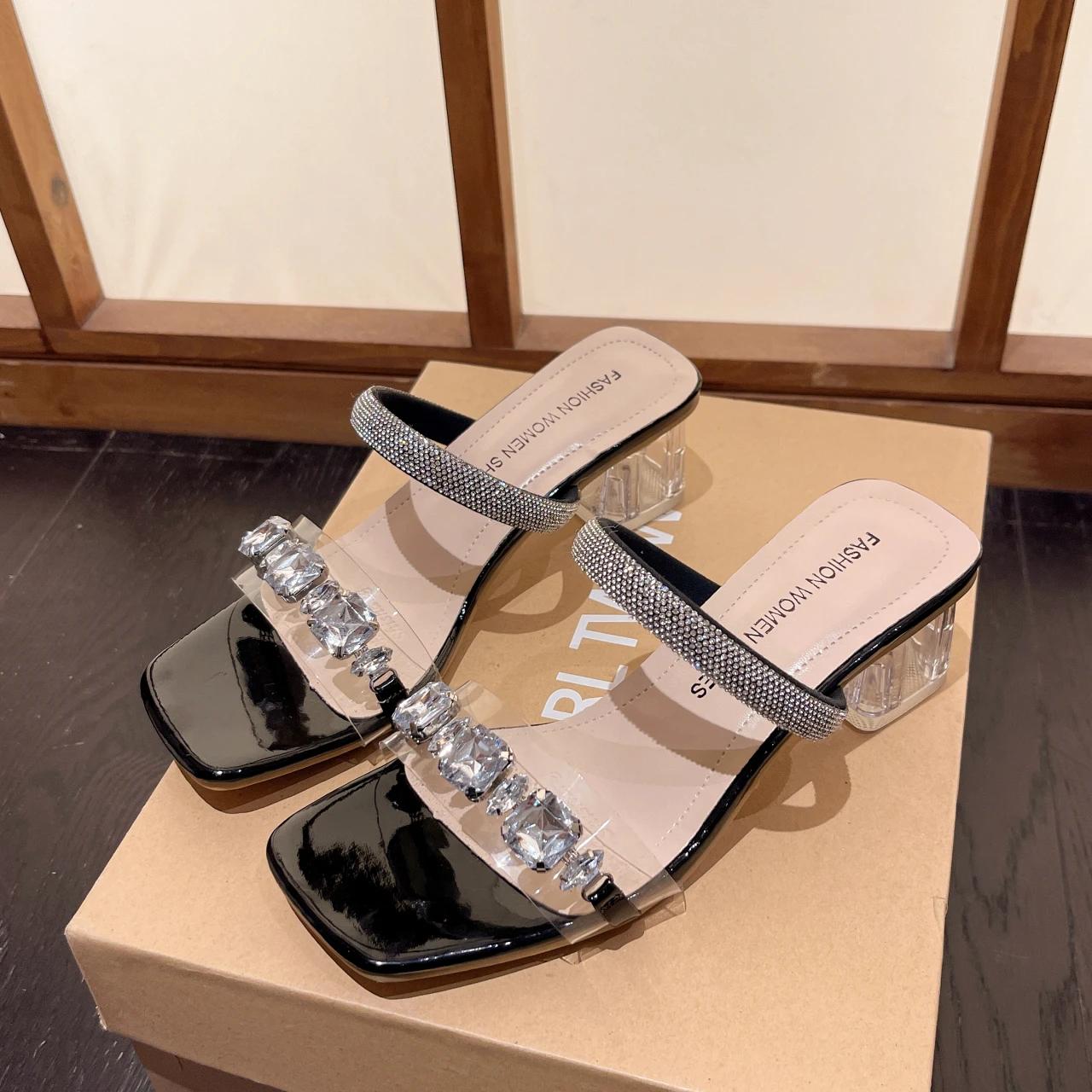 

Большие босоножки на толстом каблуке с кристаллами и жемчугом в стиле феи, новые босоножки на высоком каблуке с квадратным носком 38