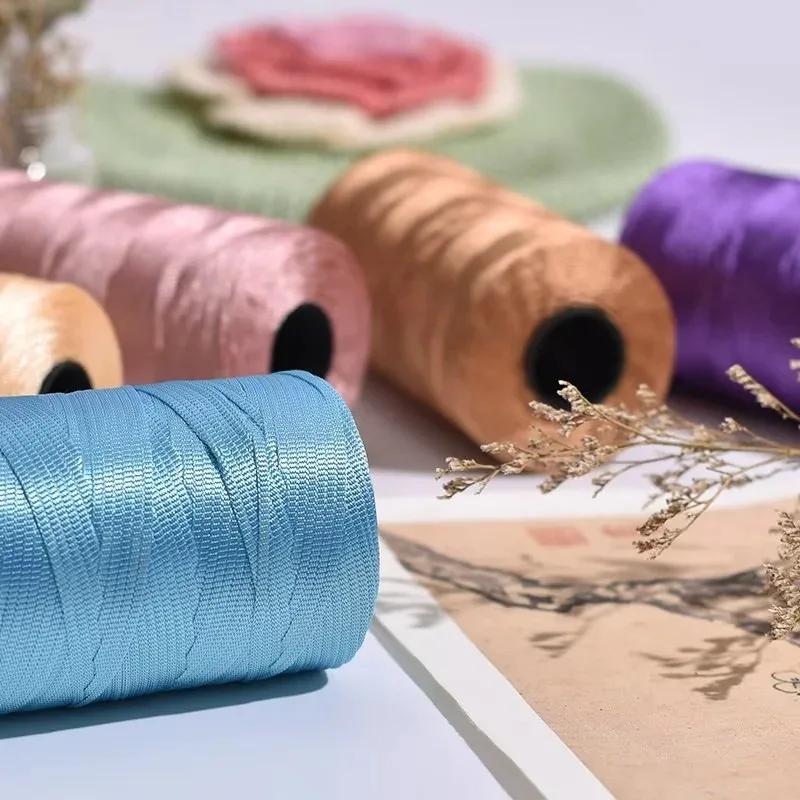 250g/Roll 2.5mm Ice Silk Thread Summer Crochet Yarn for DIY Knitting Bag Shoes Flat Hollow Yarn Hand-knitted Thread Supplies