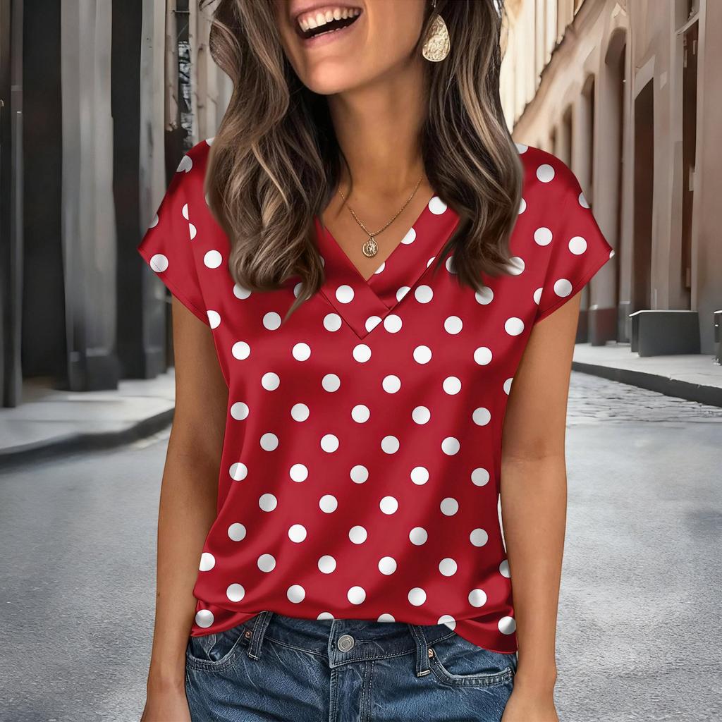 Blusas Femininas de Cetim Manga Curta Camisa com Decote V Looks Business Casual