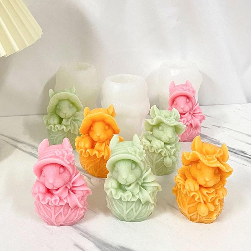 Cauliflower Rabbit Silicone Mold for Handmade Desktop Decor Gypsum Epoxy Resin Aroma Candle Mould for Home Decoration