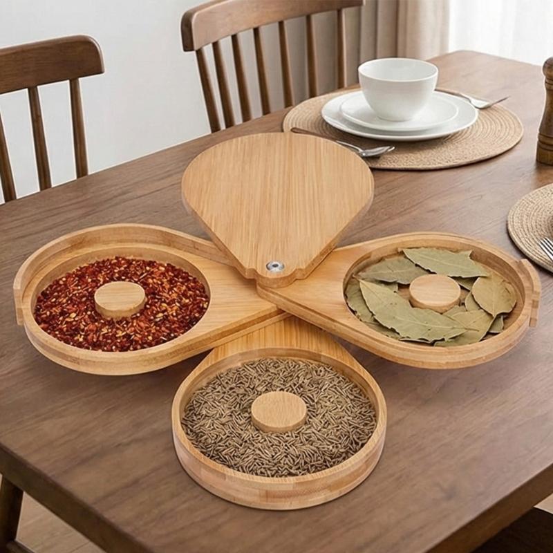 User Friendly Wood Three Layer Rotating Spices Storage Box Saving Counter Space Elegant Solution for Organized Cooking