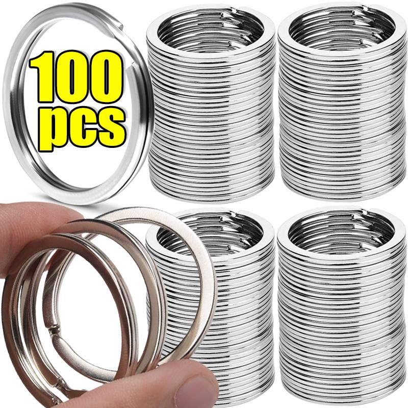 10/100pcs Stainless Steel Key Rings Polished Silver Round Flat Wire Split Key Ring For Jewellery Making Car Keyring DIY 25-35mm