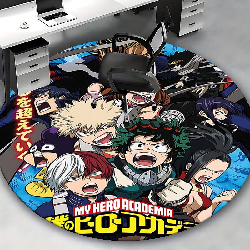 1pc My Hero Academia Anime Round Carpet  Office Chair Mat, NonSlip Rug for Desk, Floor Decor, Gaming Room, Bedroom