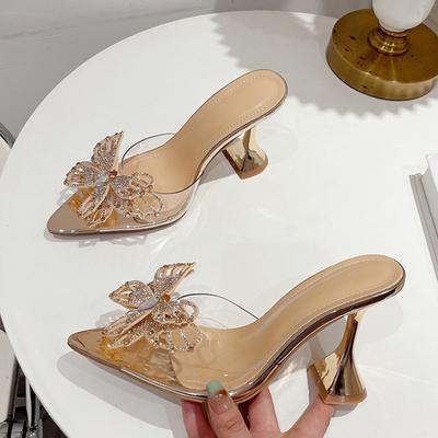 Liyke Sommer Seltsame Hohe Absätze Hausschuhe Sexy Straßenfrau Kristall Schleife Spitze Zehenkleid Schuhe PVC Transparente Sandalen