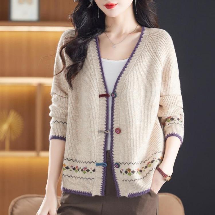 

Women Knit Sweater Cardigan Long Sleeve Loose Coat Large Size Solid Color Autumn Winter 3XL білий