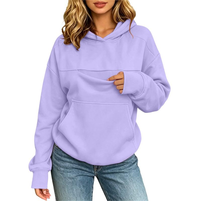Womens Hooded Fleece Sweatshirt With Front Pet Pocket Loose Fit Long Sleeve Casual Top