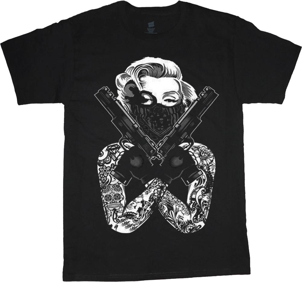 Marilyn Monroe gangster tee shirt guns tattoo gangsta tshirt men s size black L