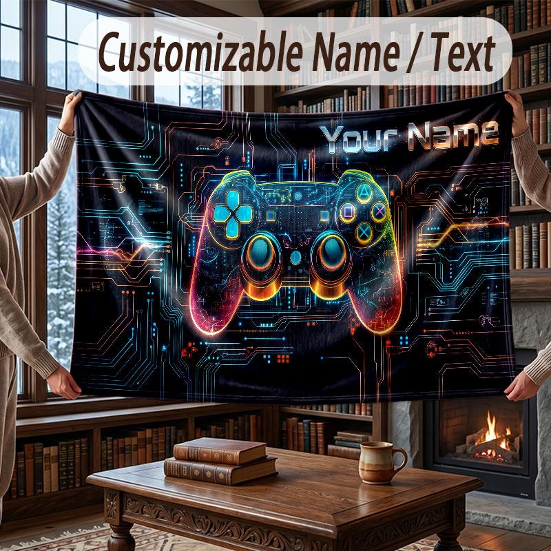 City Cyberpunk Theme Throw Blanket Custom Name Text Personalized Blanket Soft Cozy Blanket for Home Sofa Bed