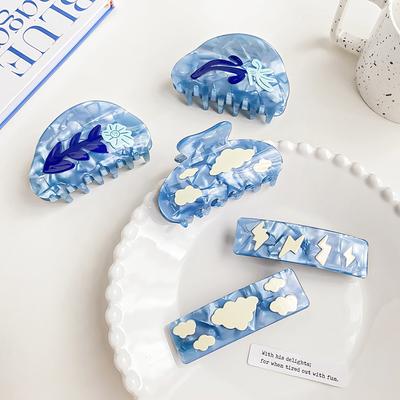 1 Stück/5 Stück Imitations-Essigsäure-Klammer Wolken-Blitz-Druck Haarspange Ins Nischendesign Haiklammer Hinterkopfplatte Haarspange