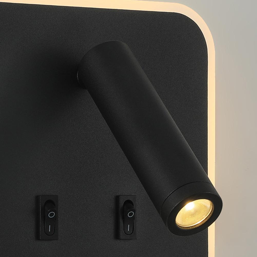 Hotel Moderne Lese-Wandleuchte USB-Schnittstelle Dimmbare LED-Wandleuchte mit Schaltern Metallgehäuse und Acryl-Lampenschirm Dekorationsleuchte