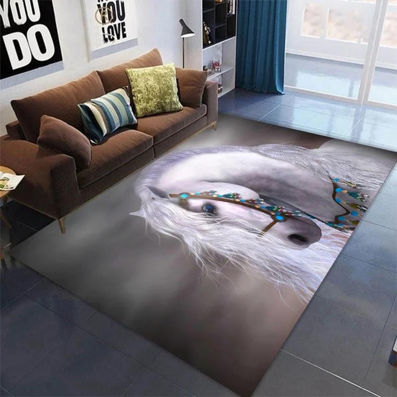 3D Printed Horse Carpets Kids Bedroom Large Animal Area Rugs for Living Room Anti-slip Child Game Soft Floor Mat Home Decoration