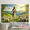 2D Flat 1pc and Lamb Religious Tapestry  Pastoral Landscape Wall Hanging Sheep  Mountain Scene  2D Flat Printing on Durable