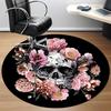 1pc Skull Flowers Office Round Area Rug, Indoor Mat Suitable For Office, Under Office Chairs Bedroom Living Room Home Decor, Room Deco 025