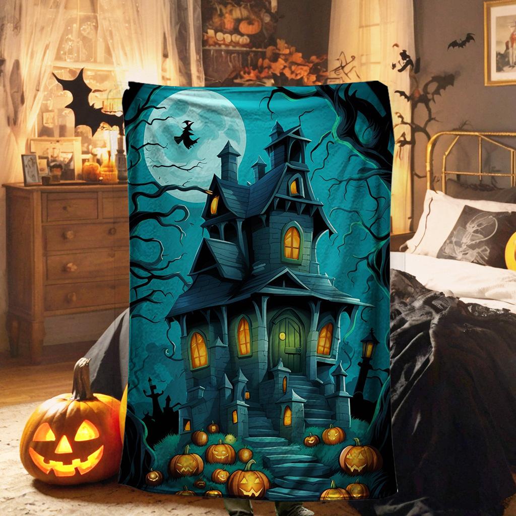 Spooky Halloween Pumpkins digital-printed polyester Bedroom velvet flannel cover blanket Fleece soft cover blankets for beds