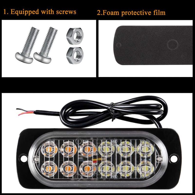 4PC 12LED High Light Truck Side Warning Light Emergency Light Amber Constant Warning Super Bright Side Warning Lamp Assembly 12V
