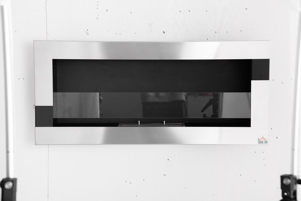 Camino a Bioetanolo in Acciaio Inossidabile, 2,5h di Combustione con Serbatoio da 1,5L e Copertura 20m², 90x16x40 cm, Argento
