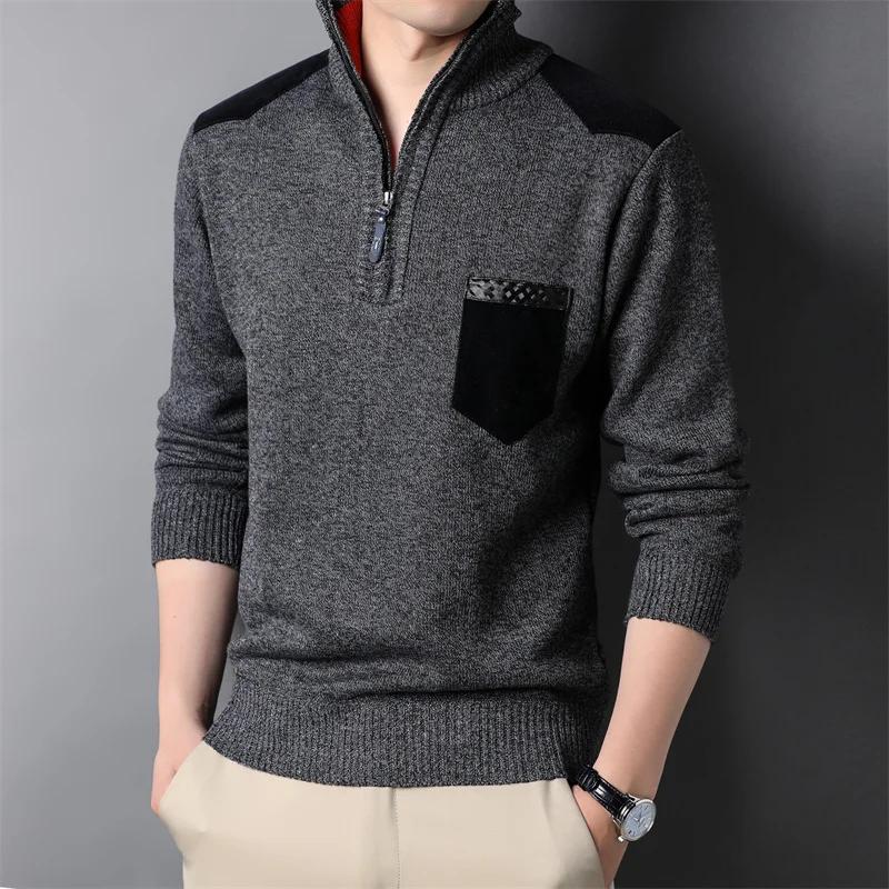 

2026 Autumn/Winter New Men S Long Sleeve Knitted Shirt Twisted Flower Half Zipper Collar Versatile Warm Top M темно серый