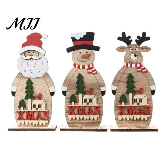 Holiday Desktop Decorations Nordic Style Wooden Christmas Ornaments, Cute Santa Claus/Snowman/Reindeer Window Display Props Figurine for
