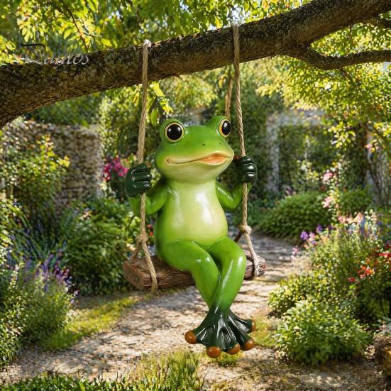 Langlebige Kunstharz-Dekoration Gartenschaukel Frosch-Statue, Hängendes Ornament, Skurrile Außenbaumskulptur Niedliche Figur für Veranda Hof Balkon