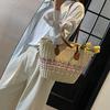 Women'S Casual Handmade Straw Tote Bag Summer Beach Lightweight Woven Large Capacity Zipper Shoulder Messenger Bag CLE