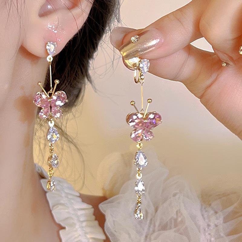 Sweet and Exquisite Zircon Diamond-set Beaded Fringed Romantic Earrings, Stud Earrings, Ear Pendants