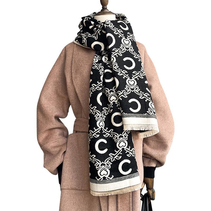 Winter Christmas Wind Letter Simple Fashion American Imitation Cashmere Women's Warm Scarf High-end Air Conditioner Shawl Scarf