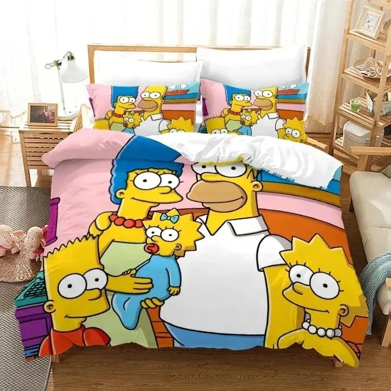 Cartoon 3D Duvet Cover S-Simpsons Pillowcase Adult Kids Bedding Set Bed Youth Kids Girl Boys Gift Double Queen King Size