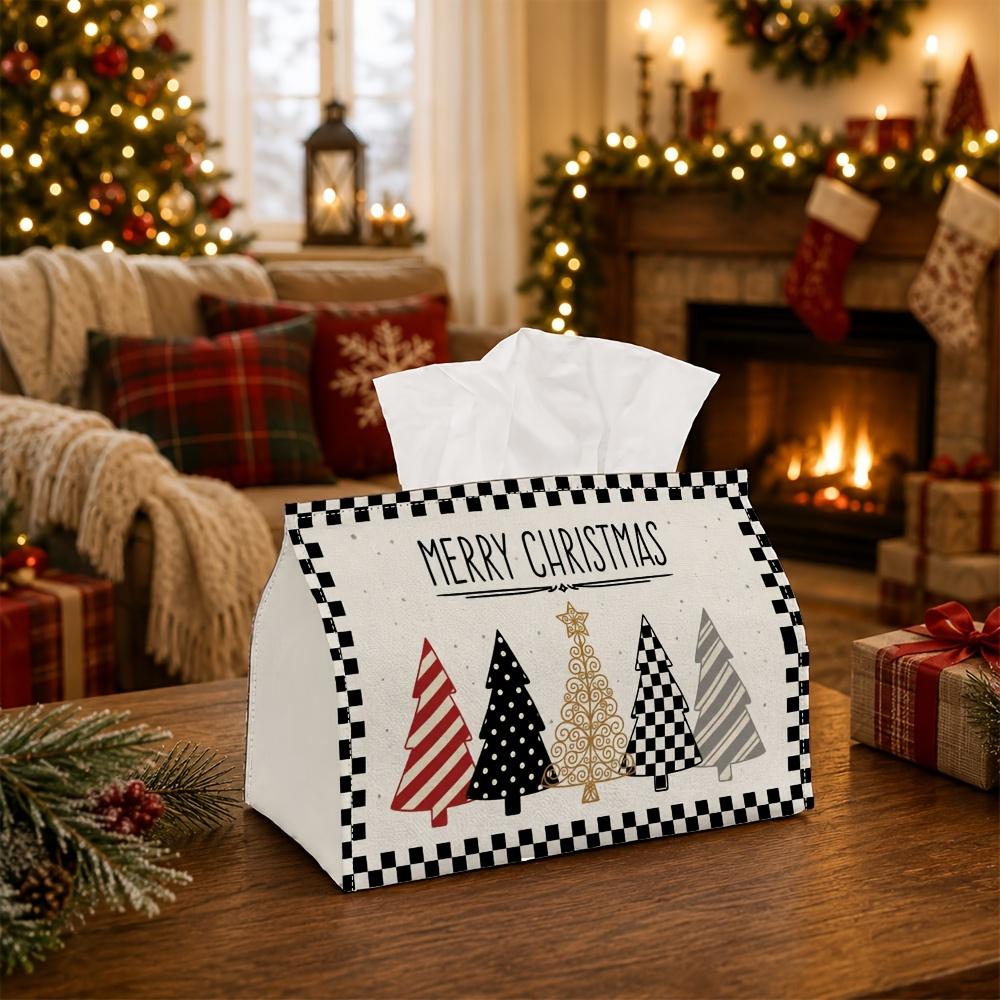 1pc Party Tissue Box,Christmas Merry Christmas Tree Flora,Multifunctional Tissue Holder,Holiday Festive Graphic,Outdoor Party Supplies, Everyday Deskt
