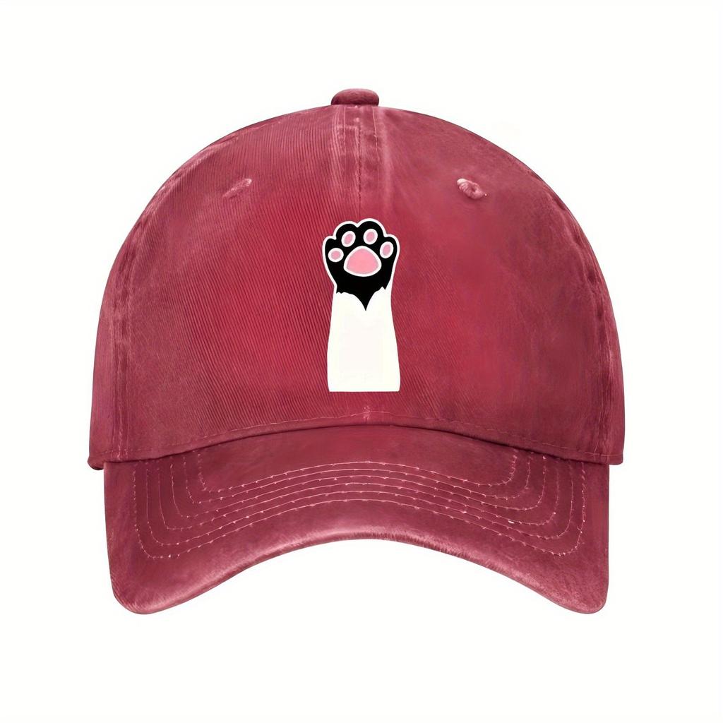 Cute Cat Paw Print Baseball Cap Black Unisex Cotton Adjustable Casual Summer Hat