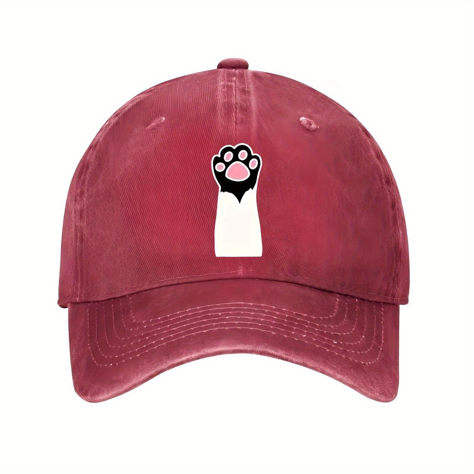 

Cute Cat Paw Print Baseball Cap Black Unisex Cotton Adjustable Casual Summer Hat One Size