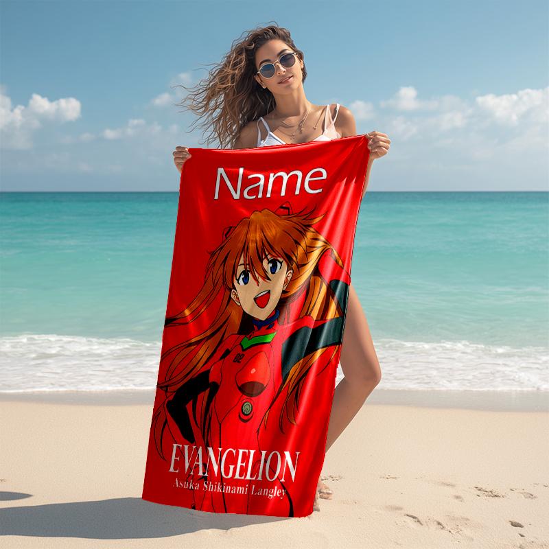 Personalized customized proof beach towel with Asuka Langley Soryu pattern - soft, absorbent, quick-drying, perfect swimming, camping&bathing
