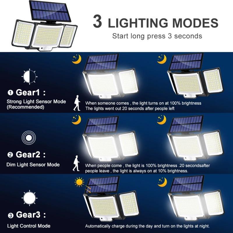 328/348/100 LED Solar Lights Outdoor Security Lights With Remote Control Motion Sensor Lights 270° Angle Flood Wall Lamp Waterproof