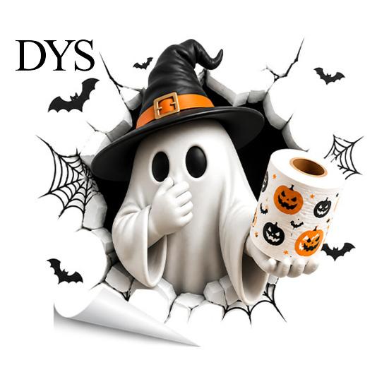 Waterproof PVC Bathroom Art Halloween Toilet Seat Cover Stickers, Scary 3D Crack Ghost Skeleton Cute Lid Wrap Tank Decals, Horror Wall Sticker