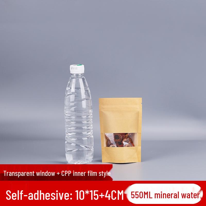 Self-Standing Transparent Window Kraft Paper Food Bag - Moisture-Proof & Self-Sealing for Tea Packaging