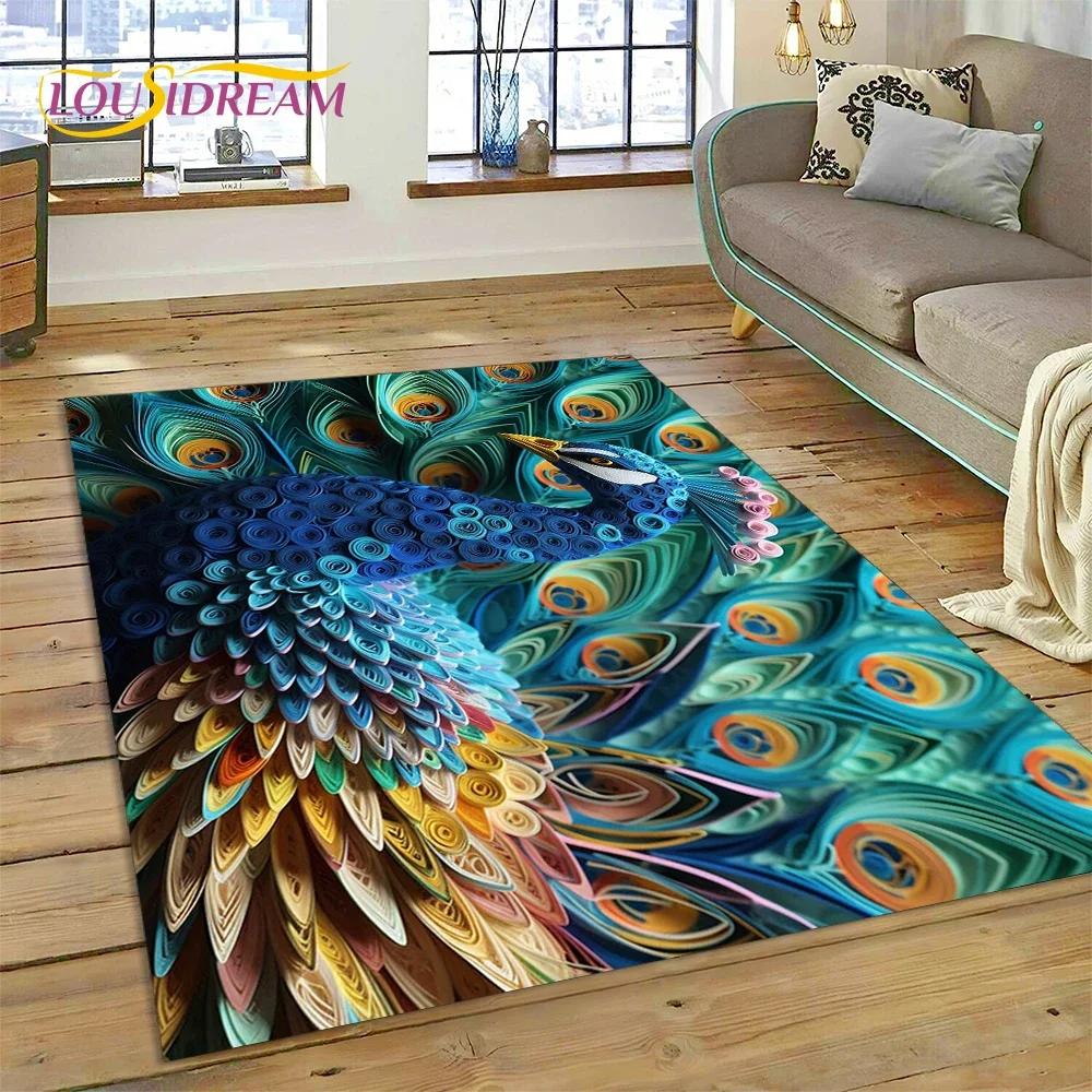 Niedlicher Teppich mit Traumvögeln, Papagei, Pfau, Cartoon-Motiv, für Schlafzimmer, Wohnzimmer, Zuhause, Sofa-Dekoration, Kinderspiel, große Deko-Bodenmatte
