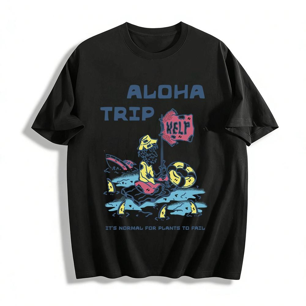 

Aloha Trip Help Print Funny Survival Graphic Vacation Tee Pure cotton T-shirt XXS