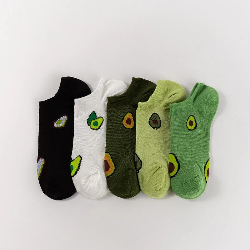5 Pairs Avocado Ankle Socks Cartoon Fresh Fashion Breathable Summer And Autumn Comforts Women's Low Cut Boat Sock