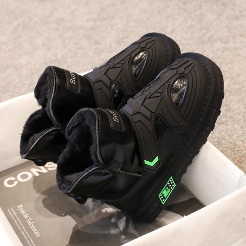 Boys snow boots winter 2025 new fur integrated children's cotton shoes piled thickened cotton boots waterproof winter shoes