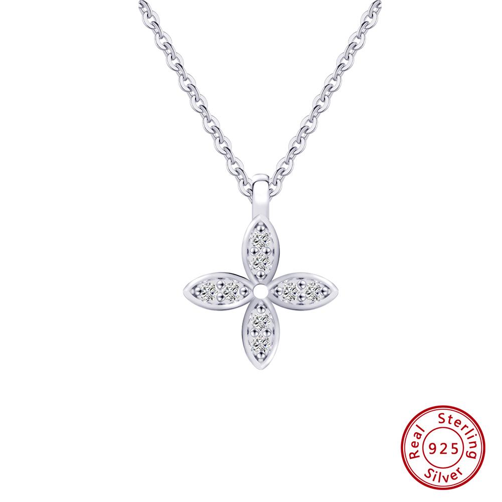 

Effie Queen 925 Pure Silver 14k Gold Four Leaf Clover Zirconia Pendant Necklace Lucky Jewelry for Women, Men Banquet Gift APN26 45cm